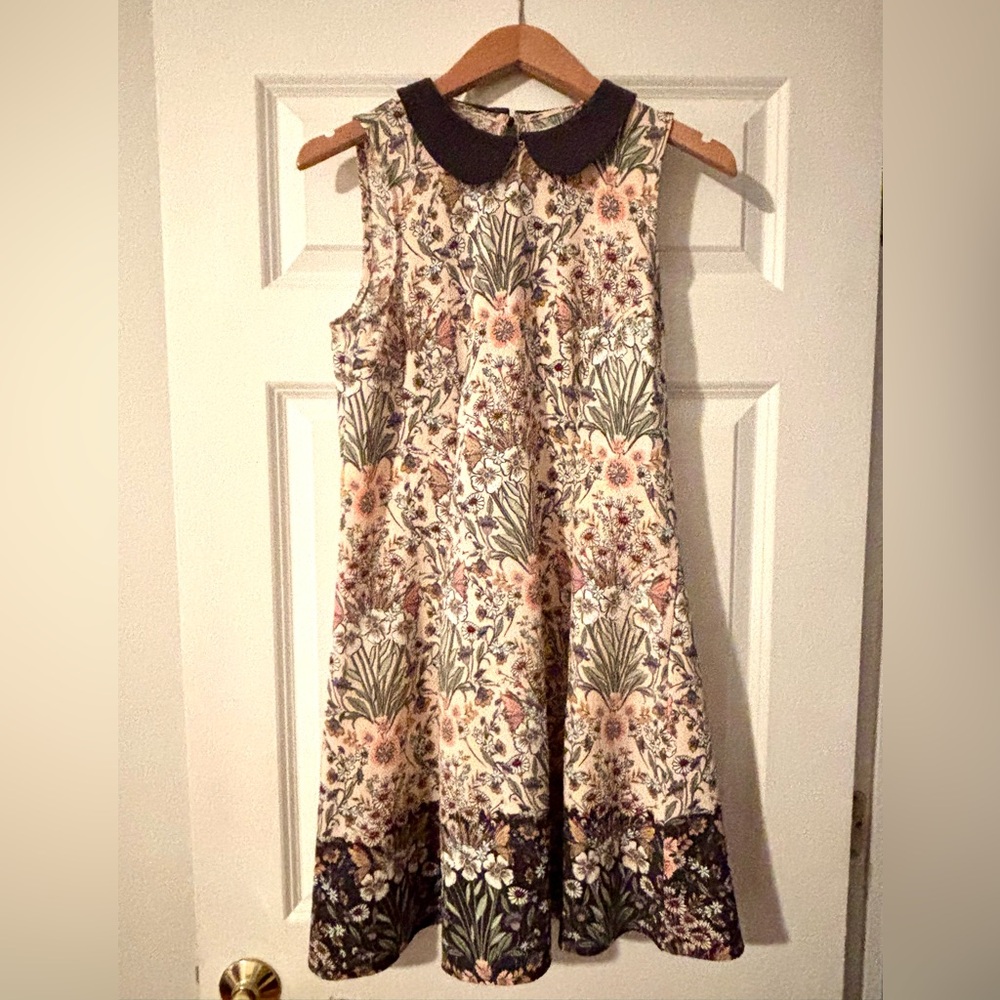 LC Lauren Conrad Floral Print Dress Black Peter Pan Collar Size 6 Cottagecore - Picture 1 of 5